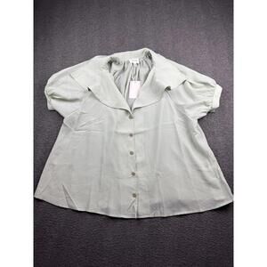 Heyton Women's M Mint Green Short Sleeve Button Down Blouse Oversized Collar